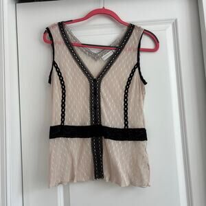 Vintage Fairycore Worthington Delicate Cream and Black Lace Sheer Tank L